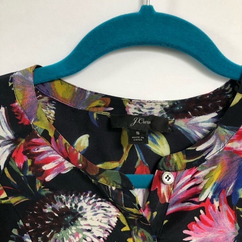 J. Crew Black Floral Silk Blouse Popover Small - Picture 3 of 8